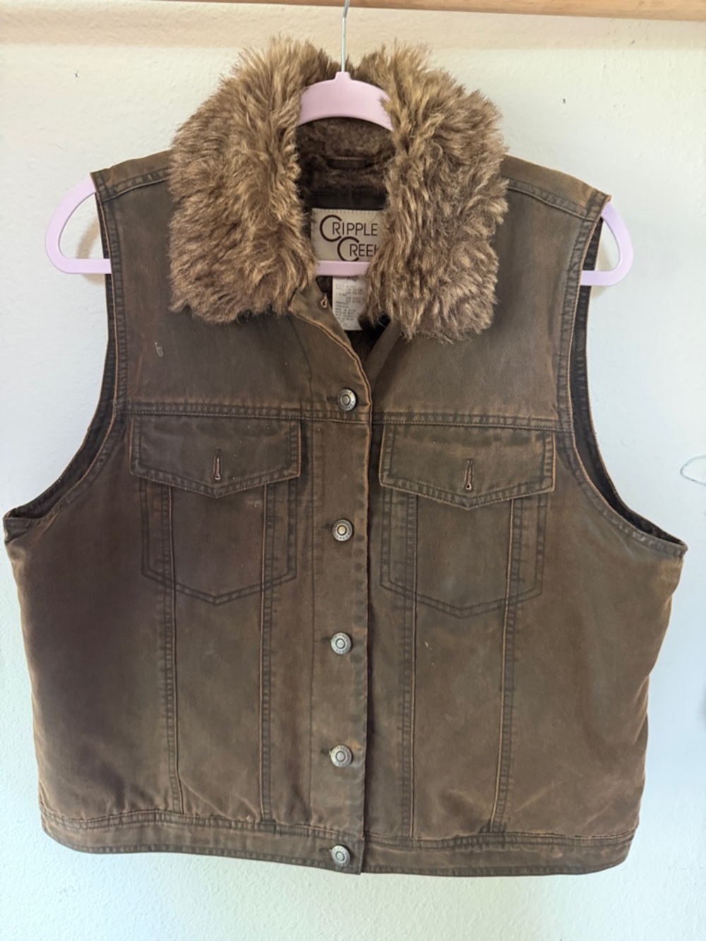 Cripple Creek Women's Ranch/Workwear Brown Faux Fur Collar Utility Vest